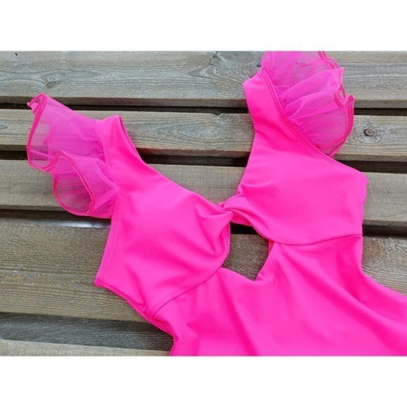 Women One Piece Organza‎ Ruffle Twisted Front Swimsuit - Picture 6 of 6